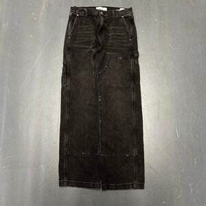 PACSUN black baggy double leg carpenter denim jeans pants with rhinestones
